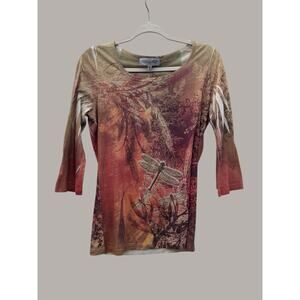 Y2K Dragonfly Top Rhinestone Fairy Grunge Boho Mesh Tee Closet Full M USA